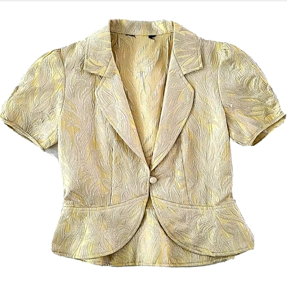 Jacquard Floral Single Button Blazer Jacket Vintage #SALE